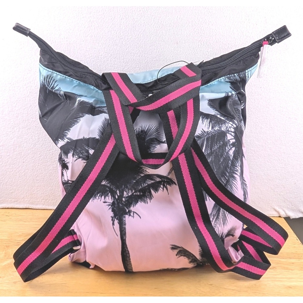 Victoria's Secret Pink Tropical Palm Tree Backpack Nylon Travel Bag NWT - Picture 2 of 11